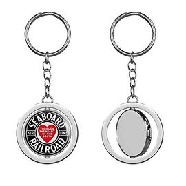 PRS Vinyl Round Seaboard Railroad (Airline Heart South Rail Train rr) Keychain Spinning Round Chrome Metal Key Chain