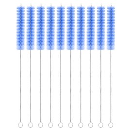 uxcell 10Pcs Drinking Straw Cleaning Brushes, 10" x 5/8" Nylon Bristles Long Straw Brush Pipe Cleaner for Washing Straws Pot Spout, Sippy Cup, Bottle and Tube (Blue)