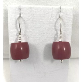 Handmade ~ Sterling Silver .925 ~ Red Coral Beaded ~ 1 3/4" Dangle Earrings