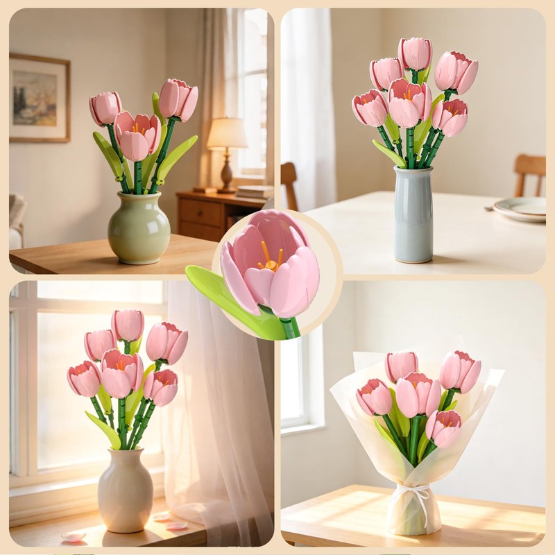 LYNGVA SAIRO Pink Tulip Flower Blooms Building Set for Teens