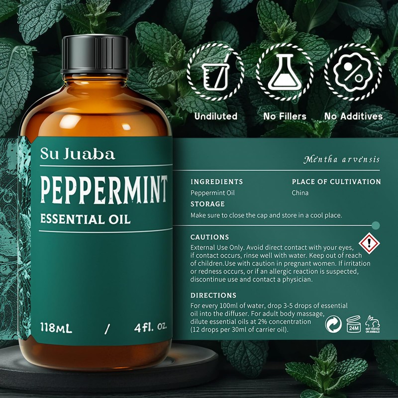 SU JUABA Peppermint Oil 4 Fl Oz, 100% Pure &