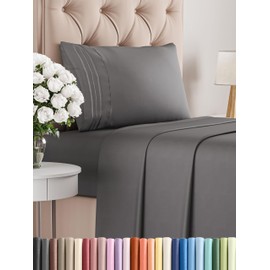 CGK Unlimited Twin Size 3 Piece Sheet Set - Comfy Breathable & Cooling Bed Sheets Set - Hotel Luxury Bedding for Women, Men, Kids & Teens - Deep Pockets, Easy-Fit, Super Soft & Wrinkle Free - Oeko-Tex - Dark Grey