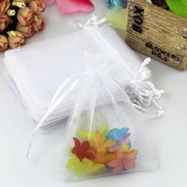 LTLSZRN Pack of 100 Organza Bags 9 x 12 cm, Gift Bag, Organza Bag, Jewellery Bag, Organza Bag with Drawstring, Gift Jewellery Wedding Candy Bags for Weddings Parties (White)