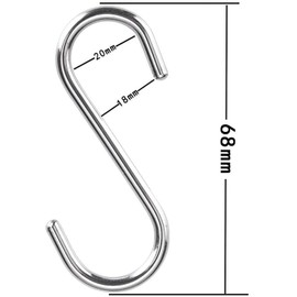 ARTOYS S Hooks 304 Stainless Steel Pack of 20 (65 mm x 4 mm) Hooks for Hanging Metal Hooks, S Hooks for Kitchen, Garden