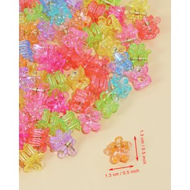 Penta Angel Mini Flower Hair Clips 100Pcs Tiny Glitter 90s Flower Hair Claws Decoration Accessories for Women Girls (Transparent Glitter)