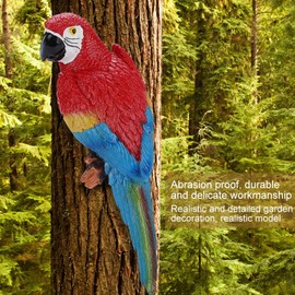 Oubit Nikou Parrot Decor Resin Realistic Parrot Statues for Pool Deck Garden Yard Lawn, Lifelike Bird Sculpture Tropical Animal Figurines for Tree Wall Decor (Red)