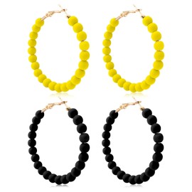 2 Pairs Bead Earrings for Women Colorful Boho Beaded Hoop Earrings Vintage Acrylic Round Circle Dangle Earring 80S 90S Geometric Party Jewelry Accessories