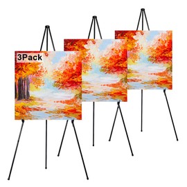 REALWAY 63" Folding Easel Stand for Display,Adjustable Floor Poster Easel for Arts,Pictures,Paintings,Telescoping Black Metal Easel Fit for Signs at Exhibition,Lobby,Holds 5lbs,3Pack