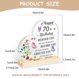 SZXYCZL 70 Year Old Birthday Gifts For Women Heart Shaped Acrylic Gifts Plaque 70th Birthday Gifts For Women Keepsake Plaque Ornament Sign Happy Birthday Gifts