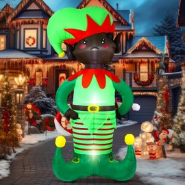 Ceenna 8ft Christmas Inflatables Black Nutcracker Elf Outdoor Decoration African American Nutcracker Elf Christmas Blow up Inflatables with LED Lights for Holiday Christmas Winter Garden(Elf)