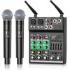 4 Channel Audio Mixer,Sound Mixer with Dual Wireless Microphone,Mixing Console