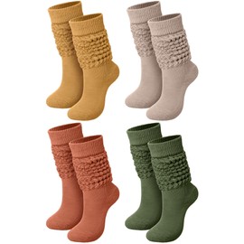 Janmercy 4 Pairs Slouch Socks for Women Bulk Stacked Boot 80s 90s Neon Slouch Knit Scrunchie Socks(Medium,Rustic Color)
