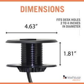 Newhouse Electric 2-4 in. Universal Desk Grommet with Tamper Resistant Electrical Outlet, USB Ports, and 6.5-ft. Cable