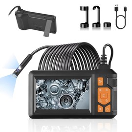 Endoscopio Industrial de 8mm 1080P HD Boroscopio con 8 Luce LED, Doble Lente Cámara Serpiente Semirrígida de 5M Cable Cámara de Inspección con Pantalla LCD de 4.3'' IP67 Impermeable Zoom 2.0X