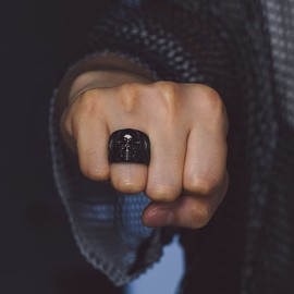 Bandmax Black Skull Ring for Men Size 11 Stainless Steel Chunky Biker Skull Rings Flame Skull Rings Blazing Skull Rider Ring Punk Jewelry