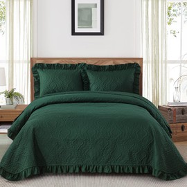 California King Quilt Set - Lightweight Summer Quilt Cal King - Dark Green Bedspread Bedding Coverlet for All Seasons (Includes 1 Quilt, 2 Pillow Shams)