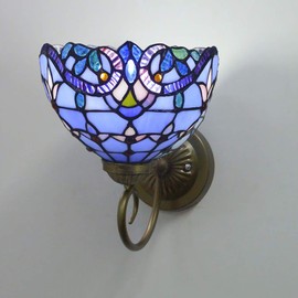 Baroque Wall Lamp Tiffany Style Wall-Mounted Wall Sconce Wall Light with Stained Glass Fixture Lighting for Hallway, Balcony, Stair, 1 Light,Blue