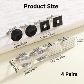 4Pairs Cufflinks for Men, Classic Men Cuff Links, Gentlemen's Disc Square Rectangle Cufflinks Fashion Tone Cuff Links, Retro French Striped Shirt Suit Button Cuff Link for Business Wedding Gift