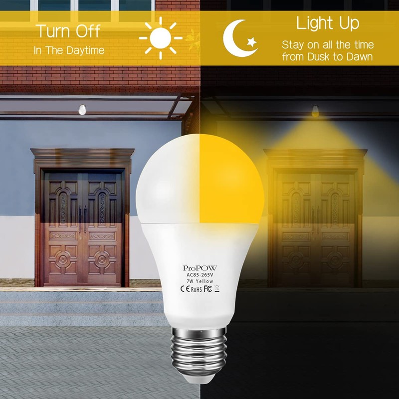 ProPOW Amber Yellow LED Light Bulb, 7W Dusk to Dawn
