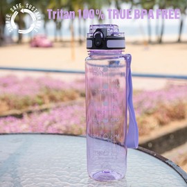 OLDLEY Water Bottle, 32oz Motivational Sports Water Bottle with Time Marker - Times to Drink - Tritan, BPA Free, Wide Mouth Leakproof,Anniversary Birthday Gifts for Men Women, Amethyst (1 Bottle)