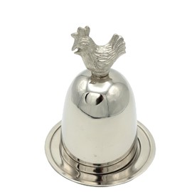 LivuX Nickel-Plated Aluminium Rooster Egg Holder - Elegant Decoration for Breakfast Table & Kitchen - 16 cm High, 12 cm Wide - Stylish & Special Egg Stand 1036