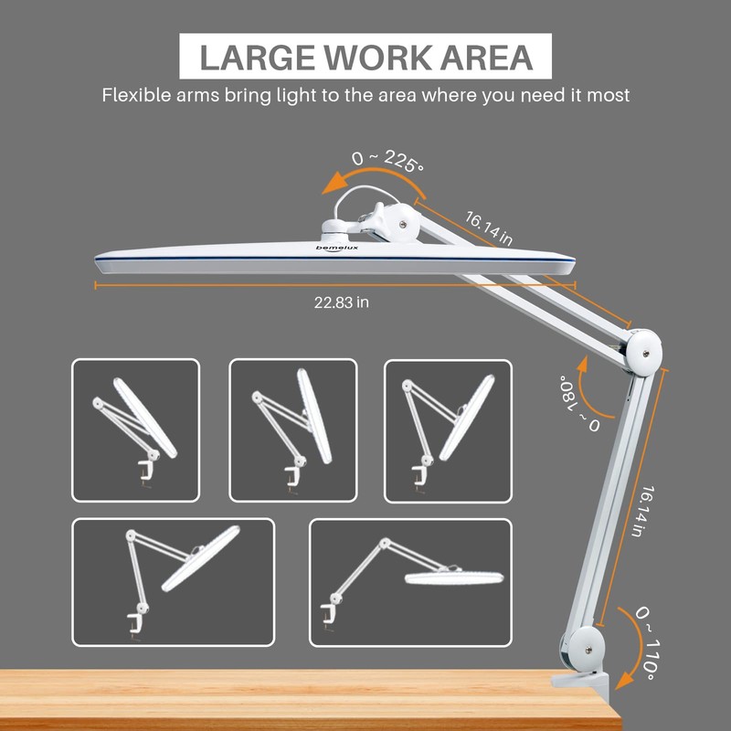 bemelux Task Lamp with Clamp, Bright 117PCS LEDs, Metal Swing