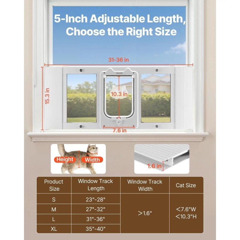 Adjustable Aluminum Frame Cat Door Window High-Transparency Glass with 4