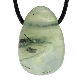 Lebensquelle Plus Prehnite Drop Pendant, Drilled Tumbled Stone Pendant with Cotton Band, High-Quality Gemstone Pendant, Semi Precious Stone, Prehnite