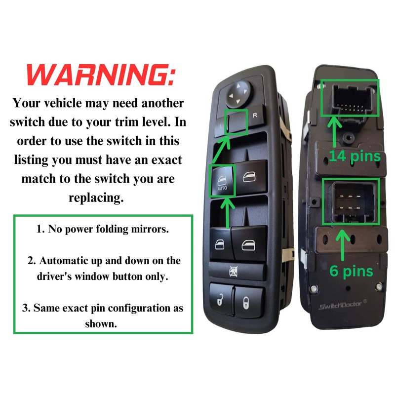 SWITCHDOCTOR Window Master Switch for 2017-2022 Jeep Cherokee, 2018-2021 Pacifica,