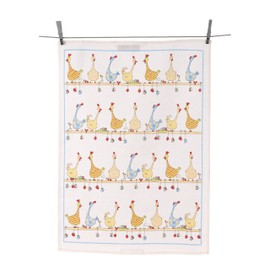 Triolino Half-Linen Tea Towel 50 x 70 cm with Printed Motif "Chickens Roosting"