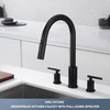KIRLYSTONE Black Kitchen Sink Faucet, 3-Hole Kitchen Faucet with Pull-Down