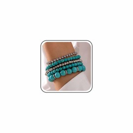 Cybche Boho Blau Türkis Armband Set Strass Tennis Armbänder Silber Rund Kugel Armband Türkis Stein Perlen Armbänder Mehrlagig Stapelbar Armband Schmuck Für Frauen