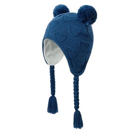 KAKU NANU Winter Hat Baby Toddler Bobble for Hat with Ear Flaps 6 Months - 4 Years, Double Layer Fleece Lined Knitted Hat Beanie, blue