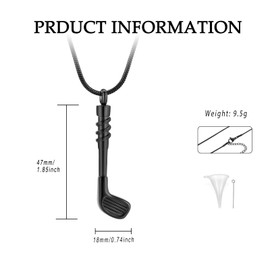 Golf Clubs for Ashes for Men Women Funeral Keepsake Urn Pendant Ashes Holder Stainless Steel Cremation Jewelry Urn Necklace