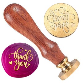 DELORIGIN Words Thank You Wax Seal Stamp Embossed Stamp Sealing Removable 1" Brass Wax Seal Stamp Head with Wooden Handle Wedding Invitations Envelopes Gift Packing Thanksgiving Craft Decor