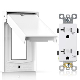 ELEGRP Decorator Wall Receptacle Outlets with Outdoor Cover, TR Tamper Resistant & WR Weather Resistant Outlet, 20A 125V Electrical Outlets, Self-grounding, UL Listed, Glossy White, 1 Pack