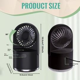 Mini Ventilator mit Kühlen Nebel, Tragbarer USB Tischlüfter Luftkühler mit Kühlen Nebel, 3 Windmodi, 7 Farben Nachtlichter, Tischventilator für Home, Office, Büro, Reisen im Freien