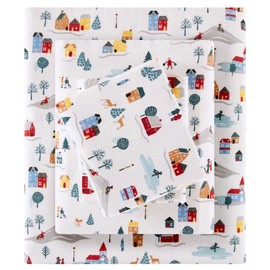 Sleep Philosophy True North 100% Cotton Flannel Sheets Twin XL Size, Cozy Flannel Sheet Set Brushed for Extra Softness, Heavyweight Novelty Print Warm Flannel Bedding Set, White Village Print 3 Piece