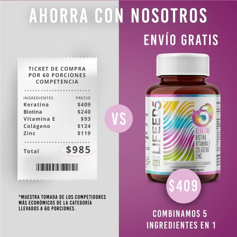 Capsulas Keratina Biotina Colageno Vitamina Cabello Lifeed