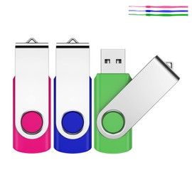 USB Stick 4 GB, JEVDES USB Sticks, Pack of 3 Memory Sticks, 4 GB USB 2.0 Flash Drive, USB Memory Stick, Pendrive Data Storage, Multicoloured with 3 Lanyards (3 Pieces)