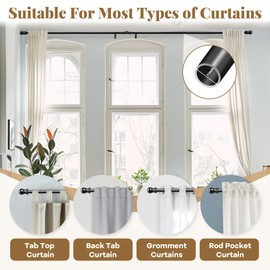 Bay Window Curtain Rods, U shaped Adjustable Curved Curtain Rods for Windows 59 to 184 Inches, Black 1 inch Renter Friendly Heavy Duty Curtain Rods with Brackets for Bedroom, Living Room Curtains