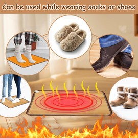 QOUBAI PVC 110V Heated Floor Mat Heater for Foot Warmer Under Desk 22 x 20 Inch Electric Heating Pad Energy Saving Carpet Pad Indoor Floor Heated Rug for Home Office Bathroom House Brown