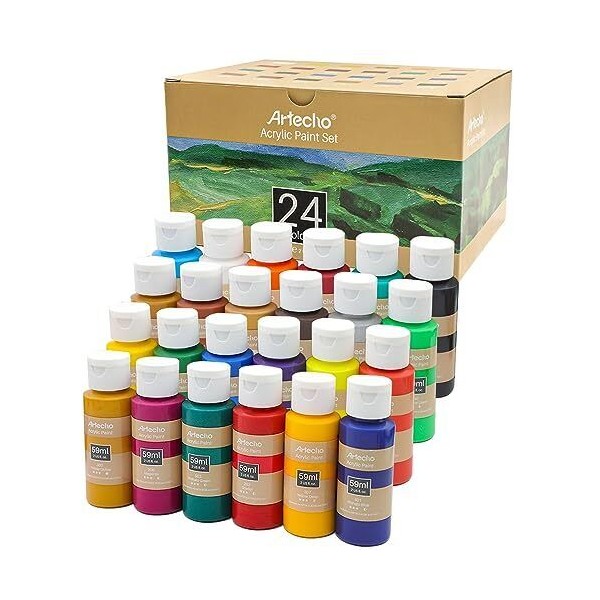 Artevive VibrantArt 24-Color Acrylic Paint Set - 2oz/59ml Tubes -