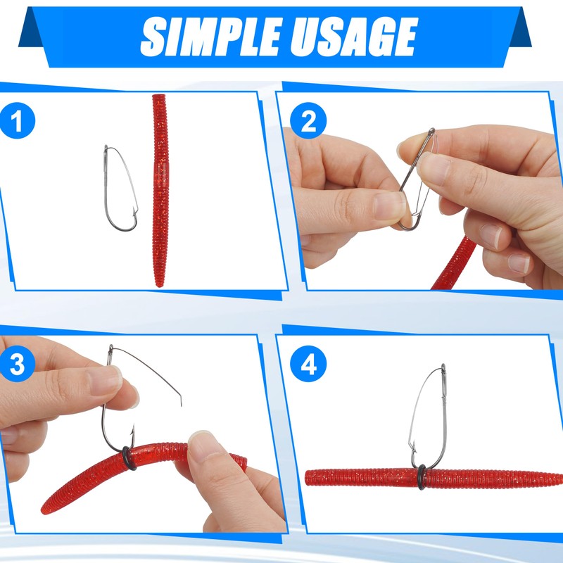 Weedless Wacky Rig Hooks Bass Fishing Hooks Kit, 50pcs Carbon
