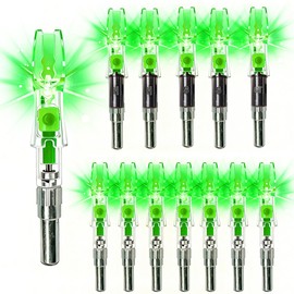 NoxDyn 12pcs X Lighted Nocks for Arrows with .205'' .232'' .244'' .248'' Inside Diameter with H, S, GT Bushings, High-Visibility Light Up Nocks with ON/Off Switch for Archery Green