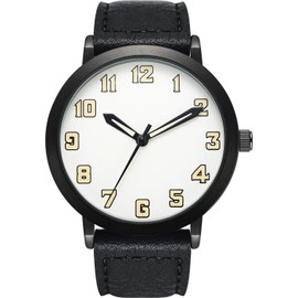 NUOVO Mens White Big Dial Arabic Numerals Black Belt Mens Watch, Black, Modern