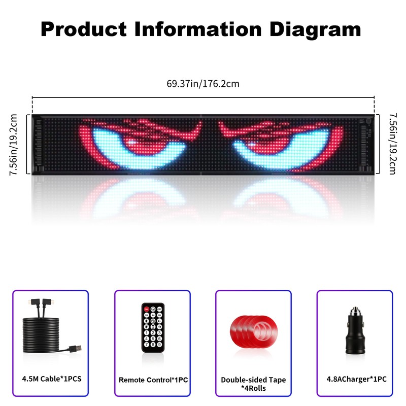 Devil Eyes Light for Trucks – 69.4''x7.5'' Extra-Large LED Eyes