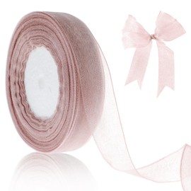 Prasacco 1 Roll Rose Gold Gift Ribbon, 14.7FT x 0.98Inch Organza Ribbon for Gift Wrapping Craft Sheer Ribbon Sheer Wrapping Ribbon for Wedding, Gift Wrapping, Holiday Decoration, Wreath, DIY Crafts