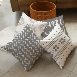 GUHOO Pack of 4 Home Sweet Home Decorative Throw Pillow Covers Modern Cotton Linen Pillow Cases Cushion for Couch Sofa Bed Car Living Room Home Decor (Gray,18x18 Inch,Set of 4)