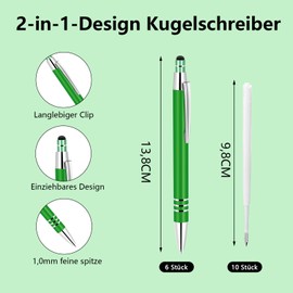 ENLACE High Quality Ballpoint Pen Set of 6 Ergonomic Ballpoint Pens Metal Ballpoint Pen with Non-Slip Grip Zone, Retractable Ballpoint Pen with 10 Ballpoint Pen Refills for Office Household, Green